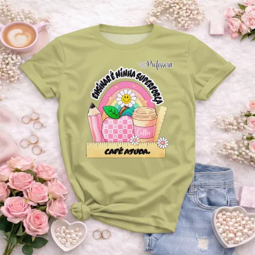 Arte pronta para camisa professora ensinar e minha superforca cafe ajuda formato CDR CorelDraw com varias cores