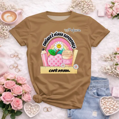 Arte pronta para camisa professora ensinar e minha superforca cafe ajuda formato CDR CorelDraw com varias cores