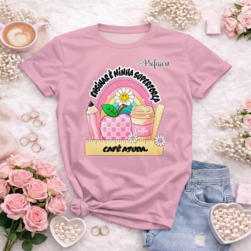 Arte pronta para camisa professora ensinar e minha superforca cafe ajuda formato CDR CorelDraw com varias cores