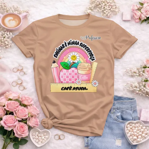 Arte pronta para camisa professora ensinar e minha superforca cafe ajuda formato CDR CorelDraw com varias cores