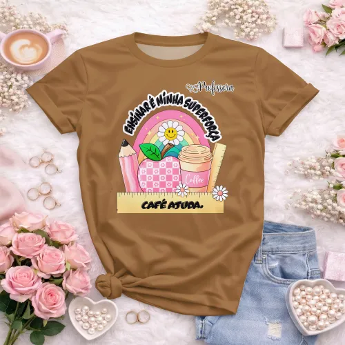 Arte pronta para camisa professora ensinar e minha superforca cafe ajuda formato CDR CorelDraw com varias cores