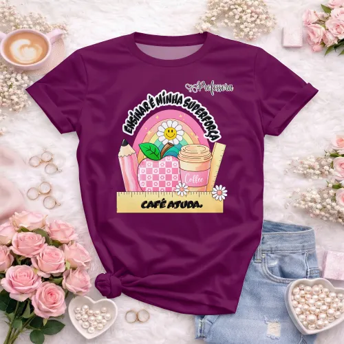 Arte pronta para camisa professora ensinar e minha superforca cafe ajuda formato CDR CorelDraw com varias cores