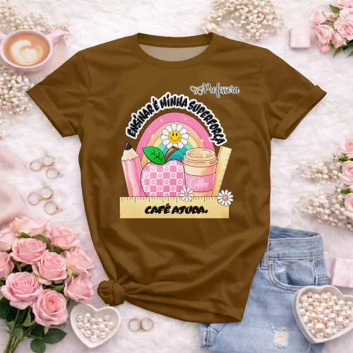 Arte pronta para camisa professora ensinar e minha superforca cafe ajuda formato CDR CorelDraw com varias cores