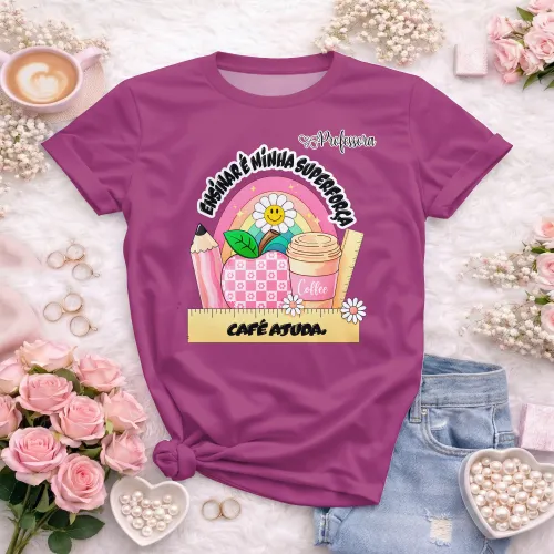 Arte pronta para camisa professora ensinar e minha superforca cafe ajuda formato CDR CorelDraw com varias cores