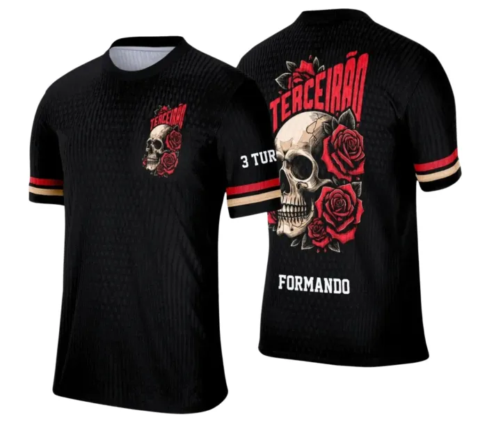 Arte Camiseta Terceirão Caveira com Rosas – Estampa Uniforme