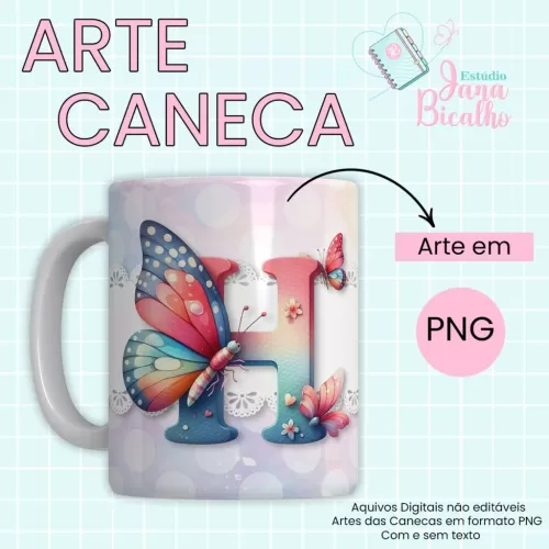 Arte Caneca Alfabeto Borboleta  (Jana Bicalho)