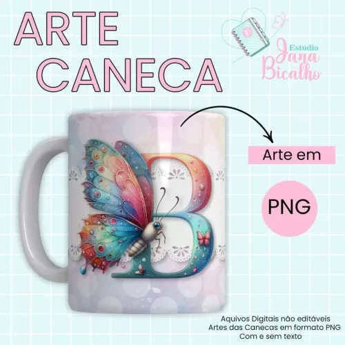 Arte Caneca Alfabeto Borboleta  (Jana Bicalho)