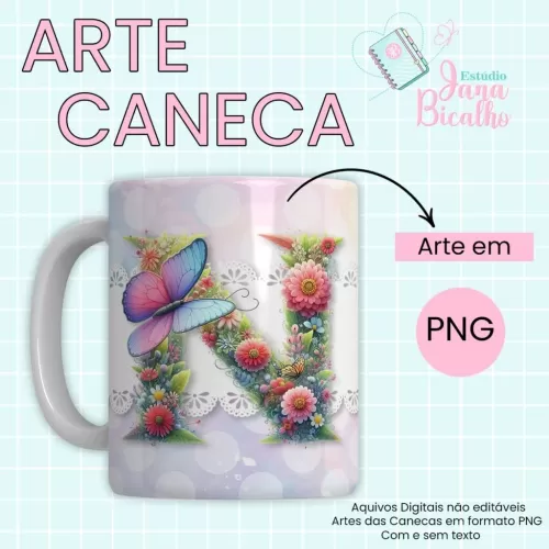 Arte Caneca Alfabeto Borboleta  (Jana Bicalho)