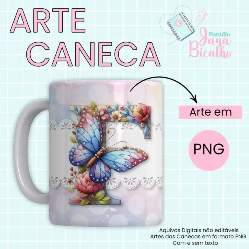 Arte Caneca Alfabeto Borboleta  (Jana Bicalho)