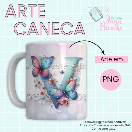 Arte Caneca Alfabeto Borboleta  (Jana Bicalho)