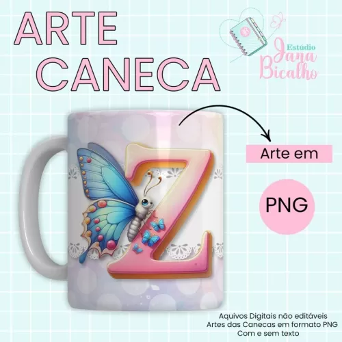 Arte Caneca Alfabeto Borboleta  (Jana Bicalho)