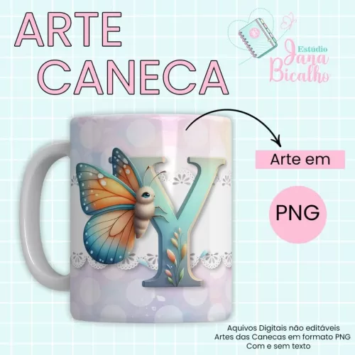 Arte Caneca Alfabeto Borboleta  (Jana Bicalho)