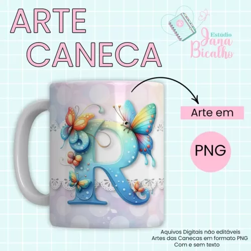 Arte Caneca Alfabeto Borboleta  (Jana Bicalho)