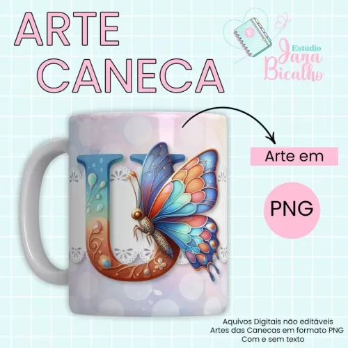 Arte Caneca Alfabeto Borboleta  (Jana Bicalho)