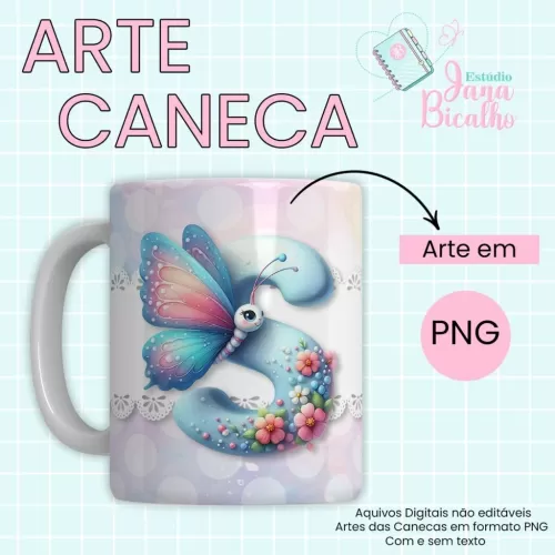 Arte Caneca Alfabeto Borboleta  (Jana Bicalho)
