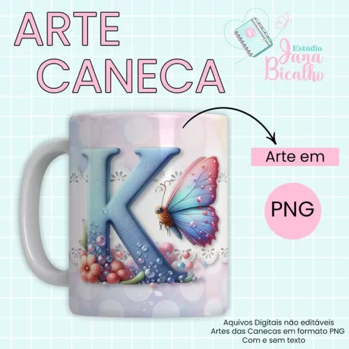Arte Caneca Alfabeto Borboleta  (Jana Bicalho)