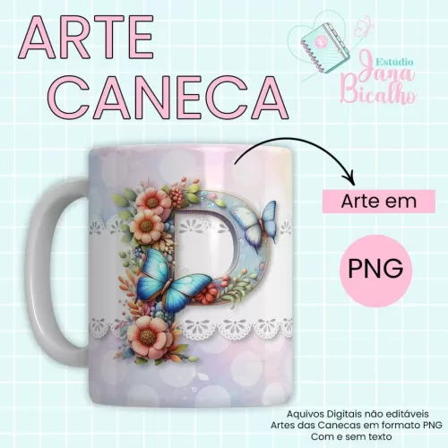 Arte Caneca Alfabeto Borboleta  (Jana Bicalho)