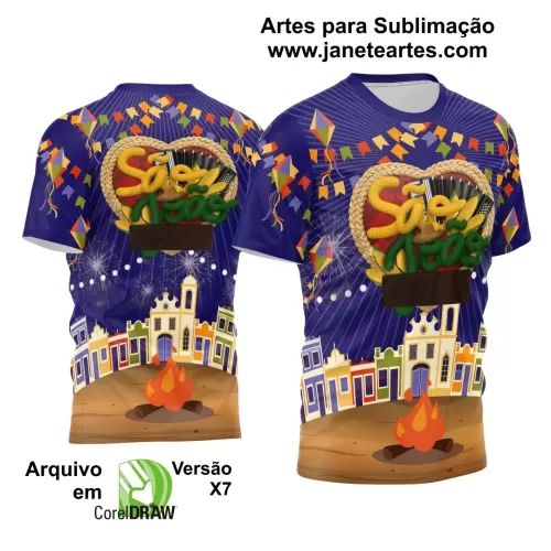 Arte Estampa Camisa Azul Festa Junina 2024 São João Arraiá