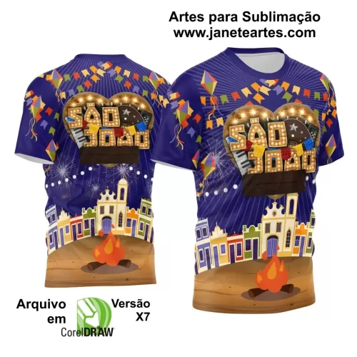 Arte Estampa Camisa Azul Festa Junina 2024 São João Arraiá