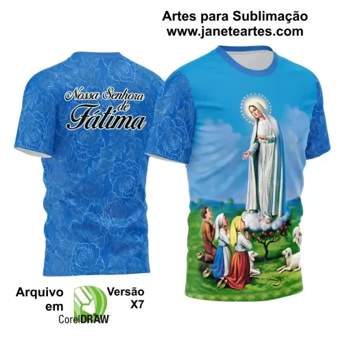 Arte Estampa Camisa Azul Religião Nossa Senhora de Fátima 2024