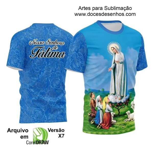 Arte Estampa Camisa Azul Religião Nossa Senhora de Fátima 2024