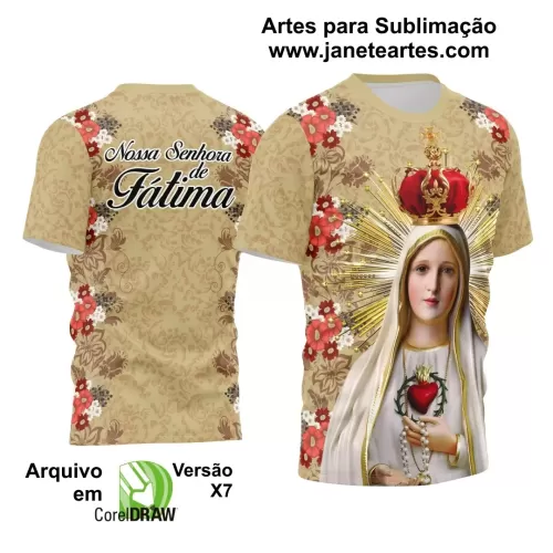 Arte Estampa Camisa Flores Vermelhas Religião Nossa Senhora de Fátima 2024