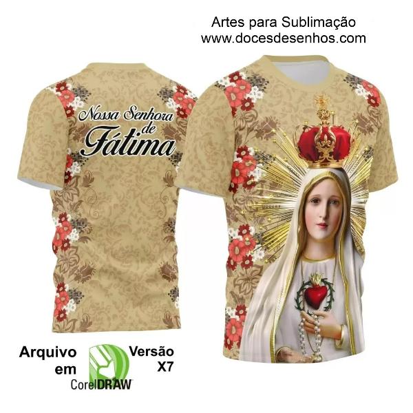 Arte Estampa Camisa Flores Vermelhas Religião Nossa Senhora de Fátima 2024