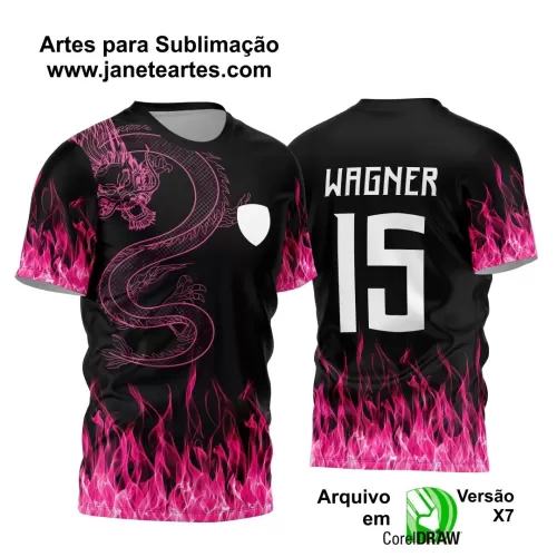 Arte Estampa Camisa Interclasse 2024 - Jogos Internos - Dragão e Chamas Pink
