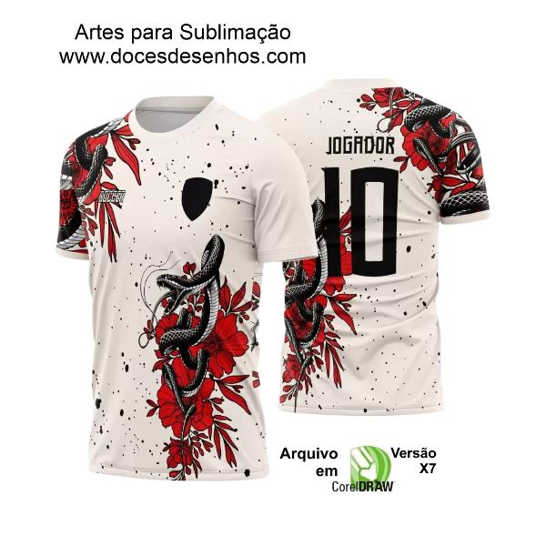 Arte Estampa Camisa Interclasse - Jogos Internos 2024 - Cobra e Flores Vermelhas