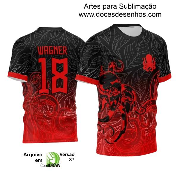 Arte Estampa Camisa Preta Interclasse - Jogos Internos 2024 - Polvo Vermelho e Preto