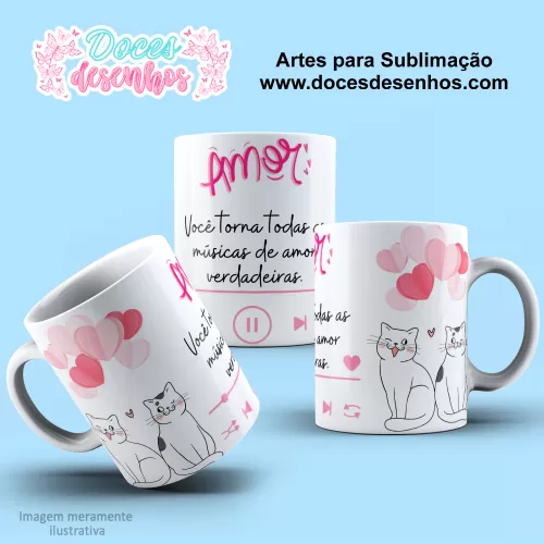 Arte Estampa Caneca Balões Gatinhos - Dia dos Namorados 2024