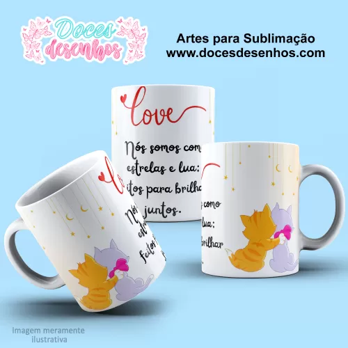 Arte Estampa Caneca Casal Gatinhos - Dia dos Namorados 2024