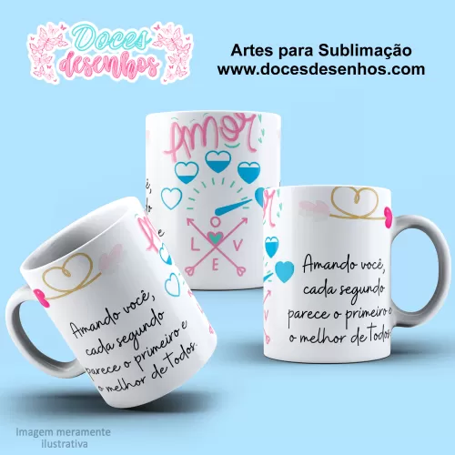 Arte Estampa Caneca Relógio do Amor Sublimação - Dia dos Namorados 2024