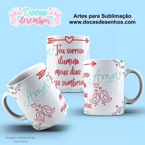 Arte Estampa Caneca Sublimação Amor - Pássaros Casal - Dia dos Namorados 2024