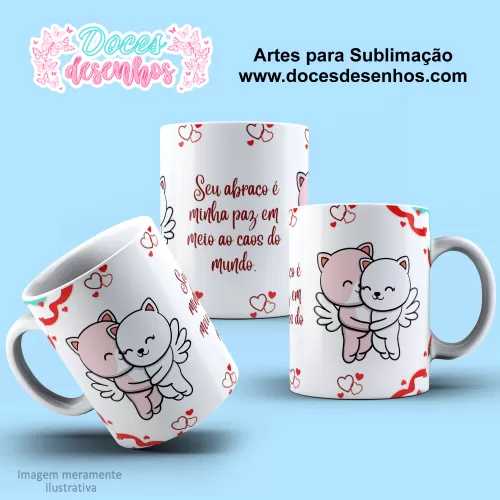 Arte Estampa Caneca Sublimação Gatinhos - Dia dos Namorados 2024