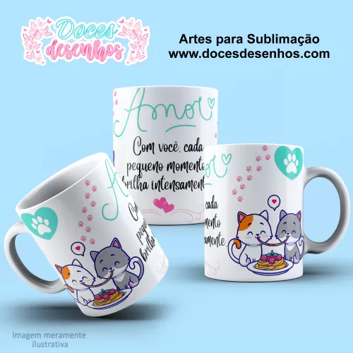 Arte Estampa Caneca Sublimação Namorados Gatinhos - Dia dos Namorados 2024