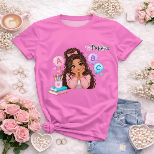 Arte Professora ABC Educação Infantil em CDR com fonte inclusa e texto editável. Ideal para alfabetização, camisetas e personalizados 2026 e 2027.