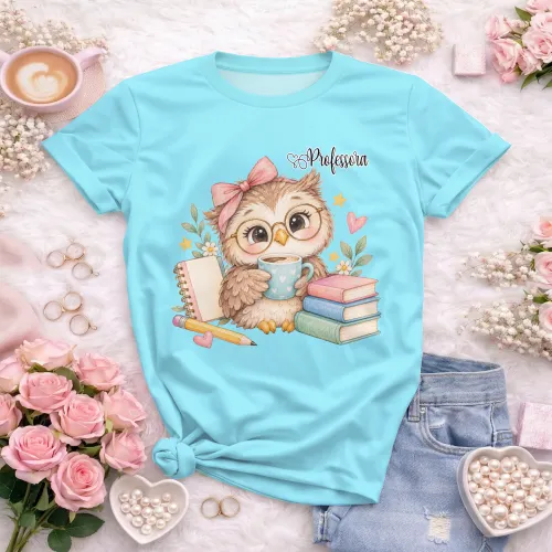 Arte Professora com corujinha fofa em CDR e fonte inclusa. Personalize o texto para camisetas, Volta às Aulas e Dia dos Professores 2026 e 2027.