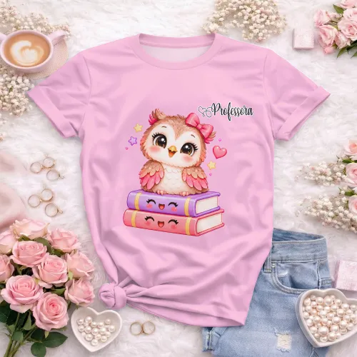 Arte Professora Corujinha em CDR com fonte inclusa e texto editável. Ideal para camisetas e Dia dos Professores 2026 e 2027.