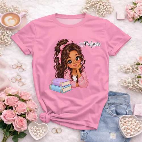 Arte Professora com Livros em CDR, fonte inclusa e texto editável. Ideal para camisetas e Dia dos Professores 2026 e 2027.