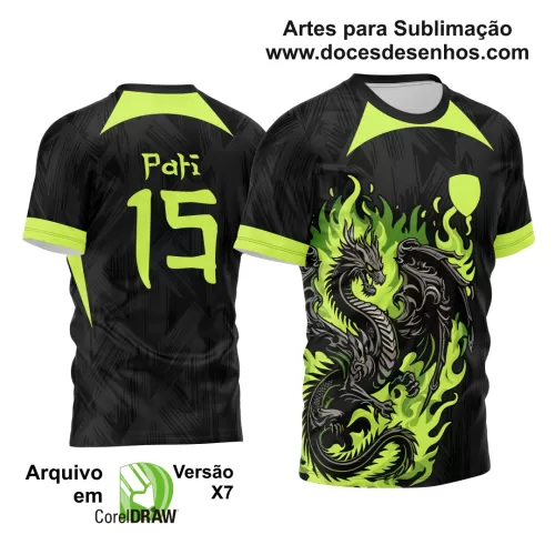 Arte Vetor Camisa Black Interclasse - Jogos Internos 2024 - Dragão Chamas Verdes