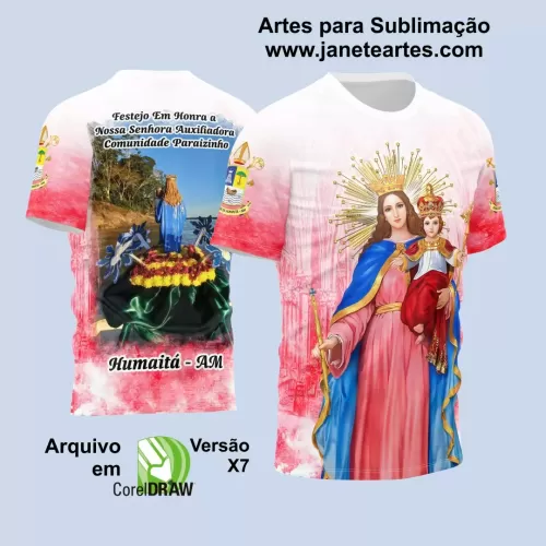 Arte Vetor Camisa Branca e Vermelha Religião - Nossa Senhora Auxiliadora 2024