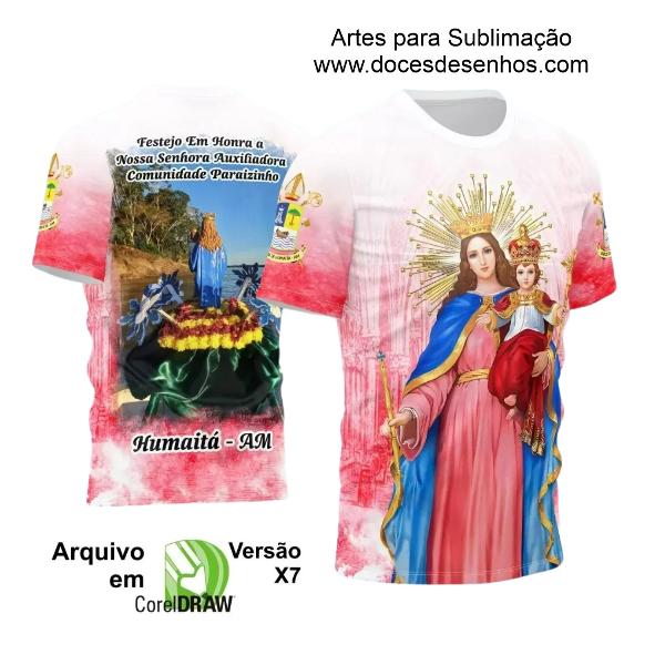 Arte Vetor Camisa Branca e Vermelha Religião - Nossa Senhora Auxiliadora 2024