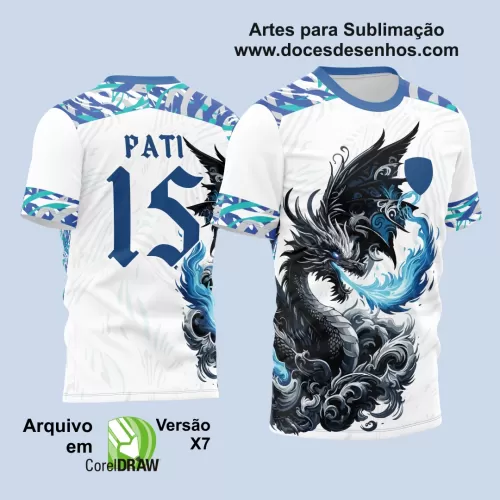 Arte Vetor Camisa Interclasse - Jogos Internos 2024 - Dragão Negro Chamas Azuis