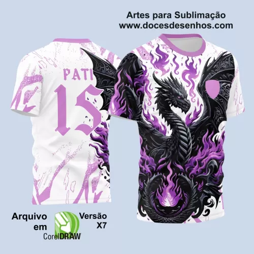 Arte Vetor Camisa Interclasse - Jogos Internos 2024 - Dragão Negro Chamas Lilás