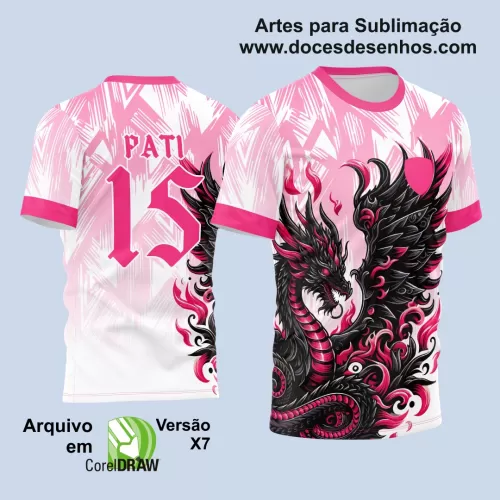 Arte Vetor Camisa Interclasse - Jogos Internos 2024 - Dragão Negro Chamas Rosas