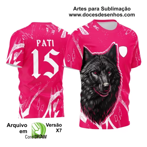 Arte Vetor Camisa Rosa Interclasse - Jogos Internos 2024 - Lobo Negro Sombra Rosa