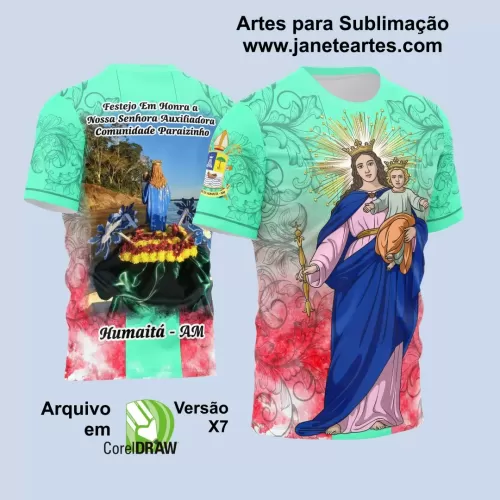 Arte Vetor Camisa Verde Religião - Nossa Senhora Auxiliadora 2024