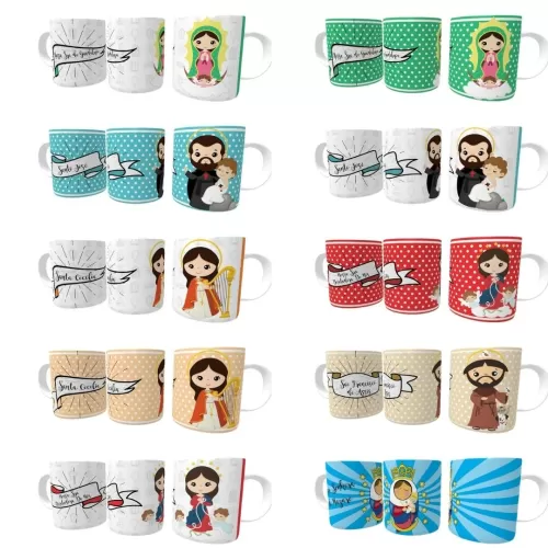 COMBO COMPLETO CANECAS SANTOS CATÓLICOS NOSSA SENHORA
