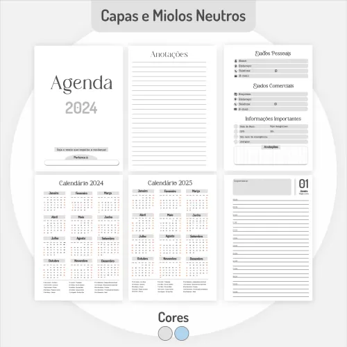 COMBO Miolos Neutros Agendas - Planners 2024 – Pamella Vieira